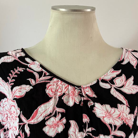 Lane Bryant Black Pink Floral Long Sleeve Blouse Plus Size 28 Office Career Work - Picture 3 of 7